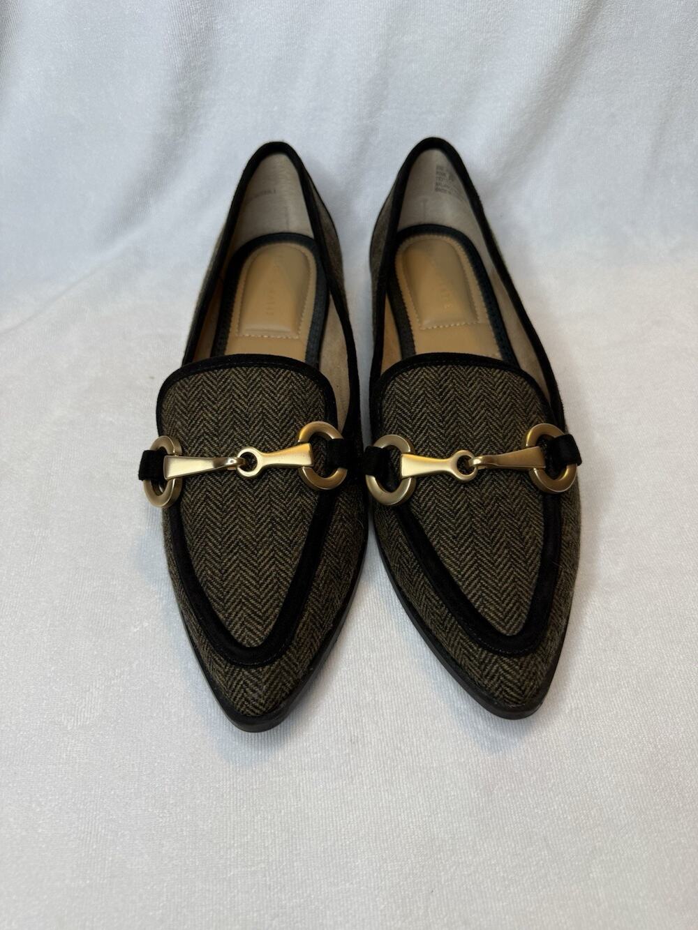 Kelly & Katie Alva Loafers 9 Tweed Chevron Pattern Gold‎ Buckle Clasp Brown